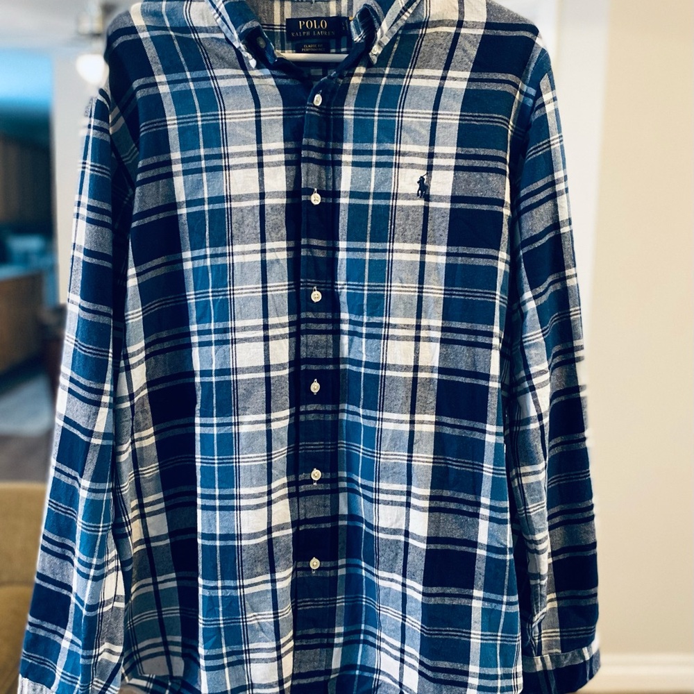 Ralph Lauren Blue and White Casual Button Down Shirt